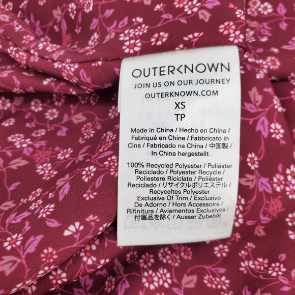 Outerknown Red Floral Print V Neck Short Sleeve Mini Dress Lightweight XS - Picture 6 of 9